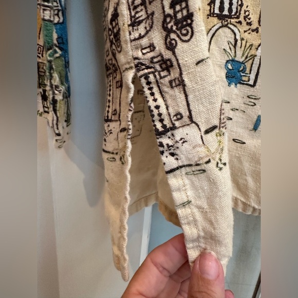 Chico's Art To Wear 100% Linen Pueblo South American Landscape Blouse Size Large - Picture 5 of 14